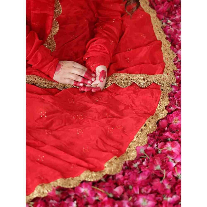 PEHNO'SA Rani Shobha Embroidered Anarkali Red (Set of 3)