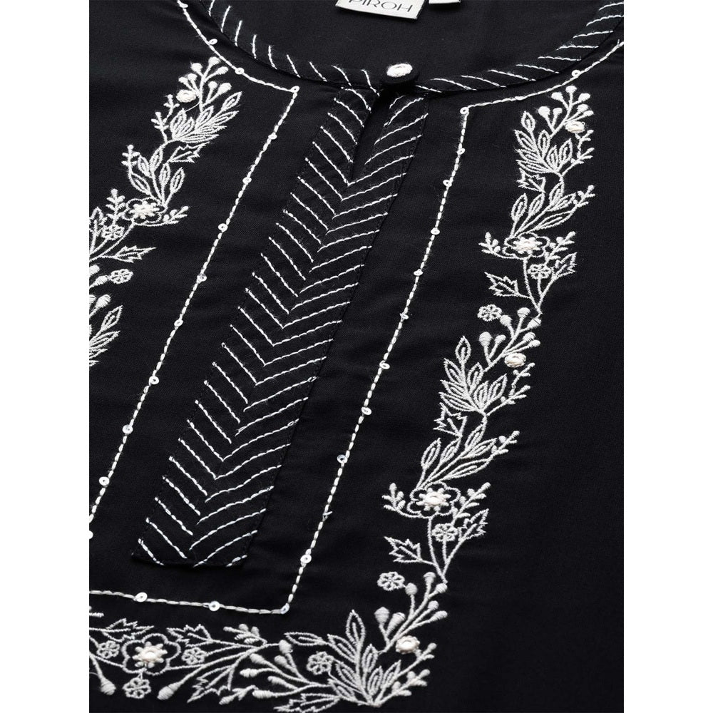 Piroh Womens Rayon Embroidered Straight Kurta Black