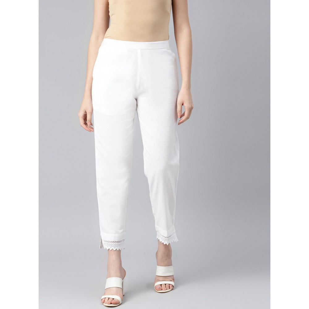 Piroh Womens Cotton Solid Straight Trouser Pant White