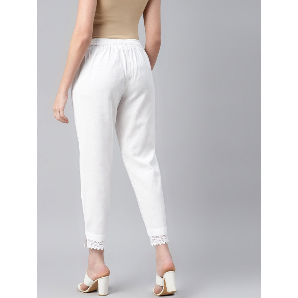 Piroh Womens Cotton Solid Straight Trouser Pant White