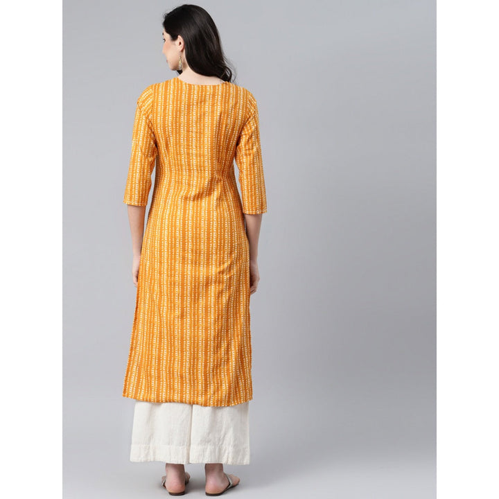 Piroh Womens Cotton Stripe Print Straight Kurta Yellow