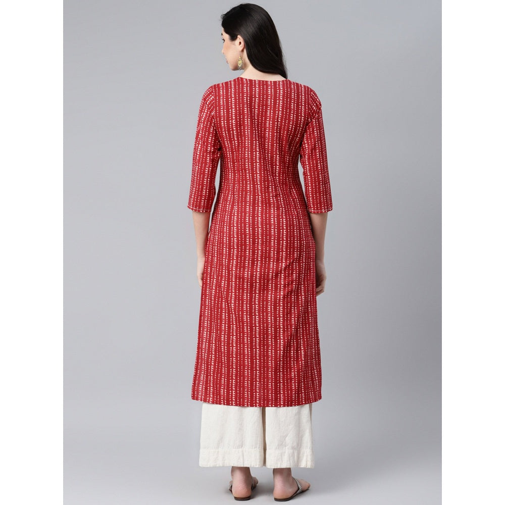 Piroh Womens Cotton Stripe Print Straight Kurta Red