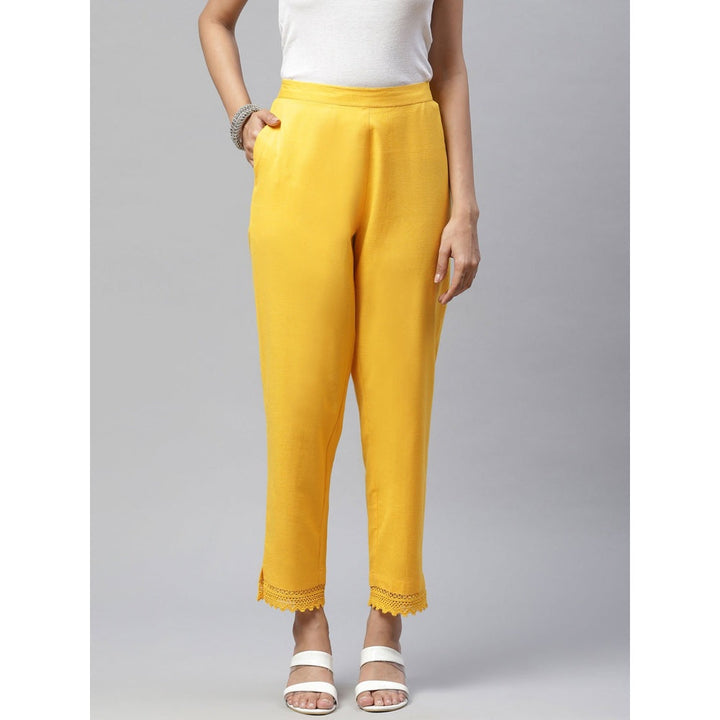 Piroh Womens Cotton Solid Straight Pants Yellow