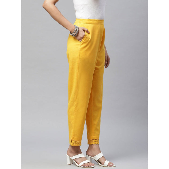 Piroh Womens Cotton Solid Straight Pants Yellow