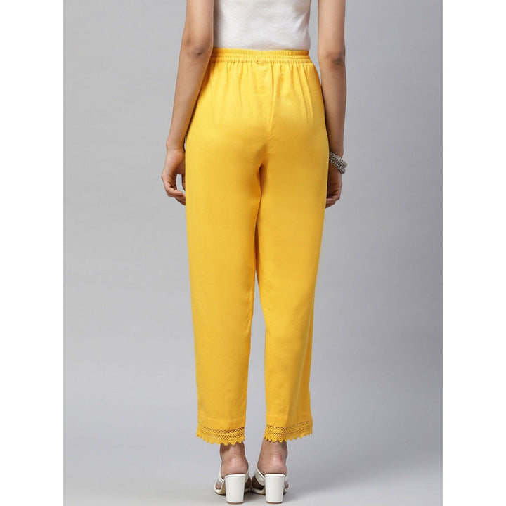 Piroh Womens Cotton Solid Straight Pants Yellow