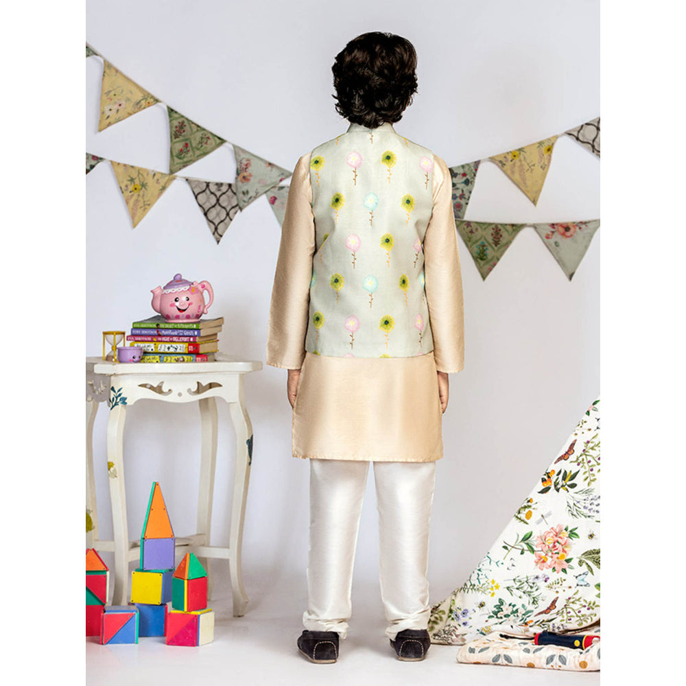 PS Kids By Payal Singhal Grey Printed Stone Kurta And Off White Churidar (Set of 3)