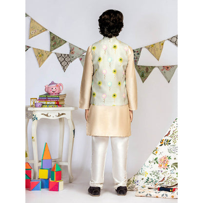 PS Kids By Payal Singhal Grey Printed Stone Kurta And Off White Churidar (Set of 3)