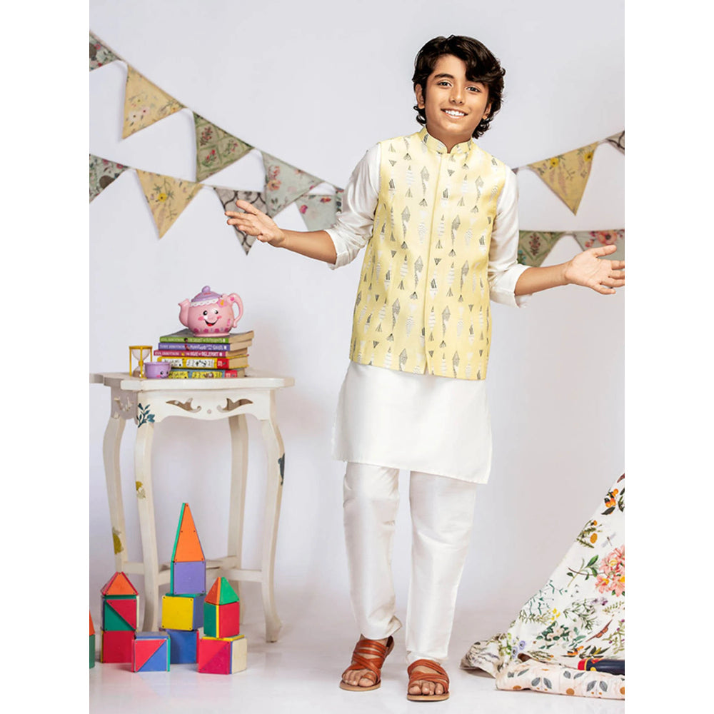 PS Kids By Payal Singhal Yellow Printed Kurta And Churidar (Set of 3)