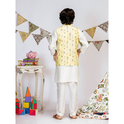 PS Kids By Payal Singhal Yellow Printed Kurta And Churidar (Set of 3)