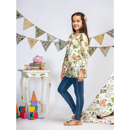 PS Kids By Payal Singhal Ivory Printed Silkmul Tunic