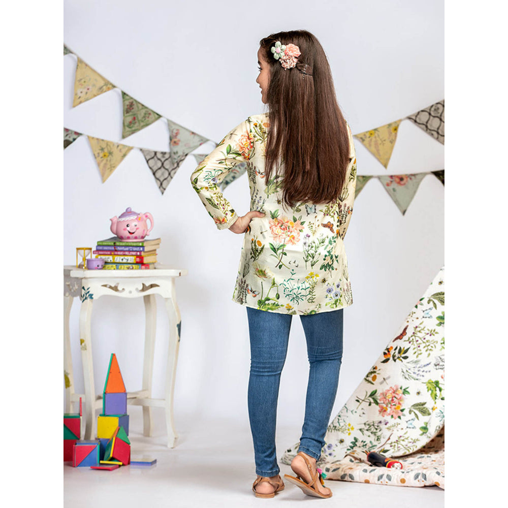 PS Kids By Payal Singhal Ivory Printed Silkmul Tunic