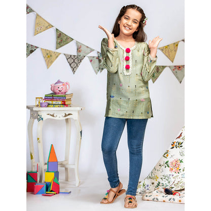 PS Kids By Payal Singhal Green Printed Silkmul Tunic