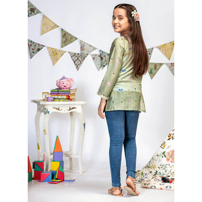 PS Kids By Payal Singhal Green Printed Silkmul Tunic