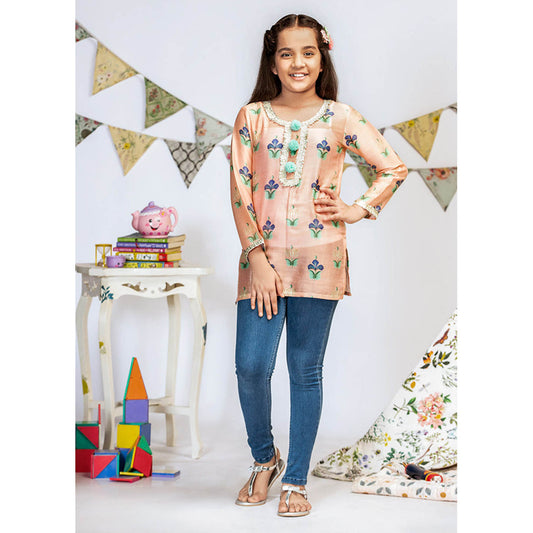 PS Kids By Payal Singhal Coral Printed Silkmul Tunic