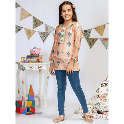 PS Kids By Payal Singhal Coral Printed Silkmul Tunic