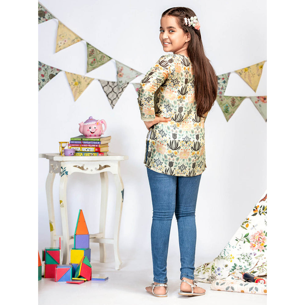 PS Kids By Payal Singhal Cream Printed Silkmul Tunic