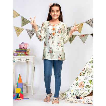 PS Kids By Payal Singhal Powder Blue Printed Silkmul Tunic