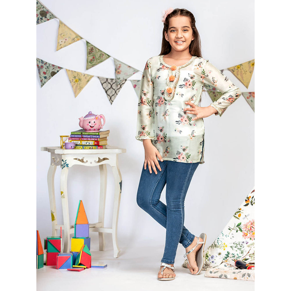 PS Kids By Payal Singhal Powder Blue Printed Silkmul Tunic