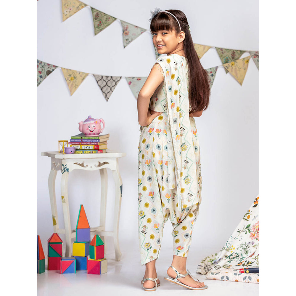 PS Kids By Payal Singhal Printed Crop Top with Pant And Georgette Drape (Set of 2)