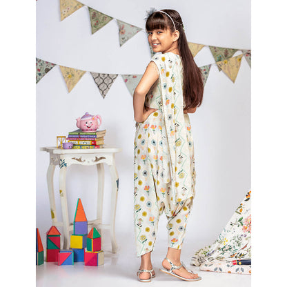 PS Kids By Payal Singhal Printed Crop Top with Pant And Georgette Drape (Set of 2)