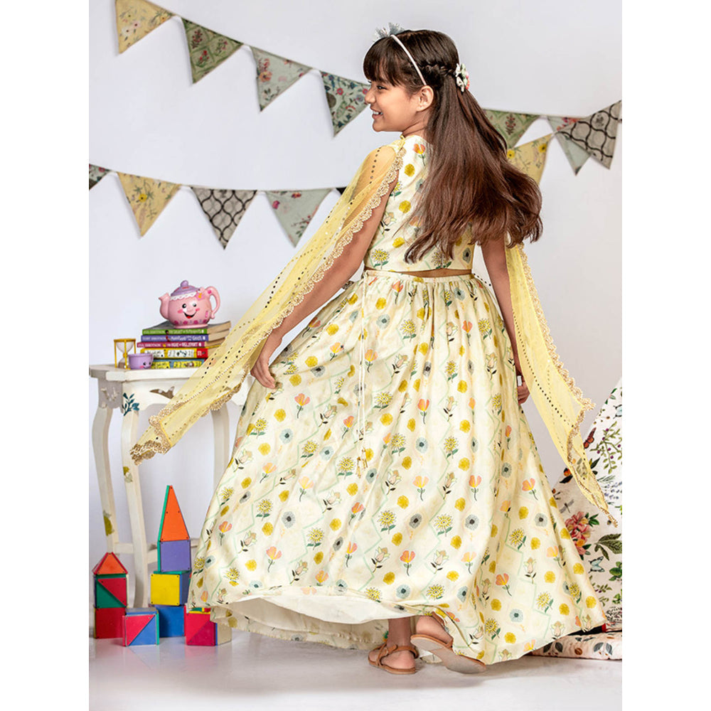PS Kids By Payal Singhal Cream Printed Choli And Lehenga with Dupatta (Set of 3)