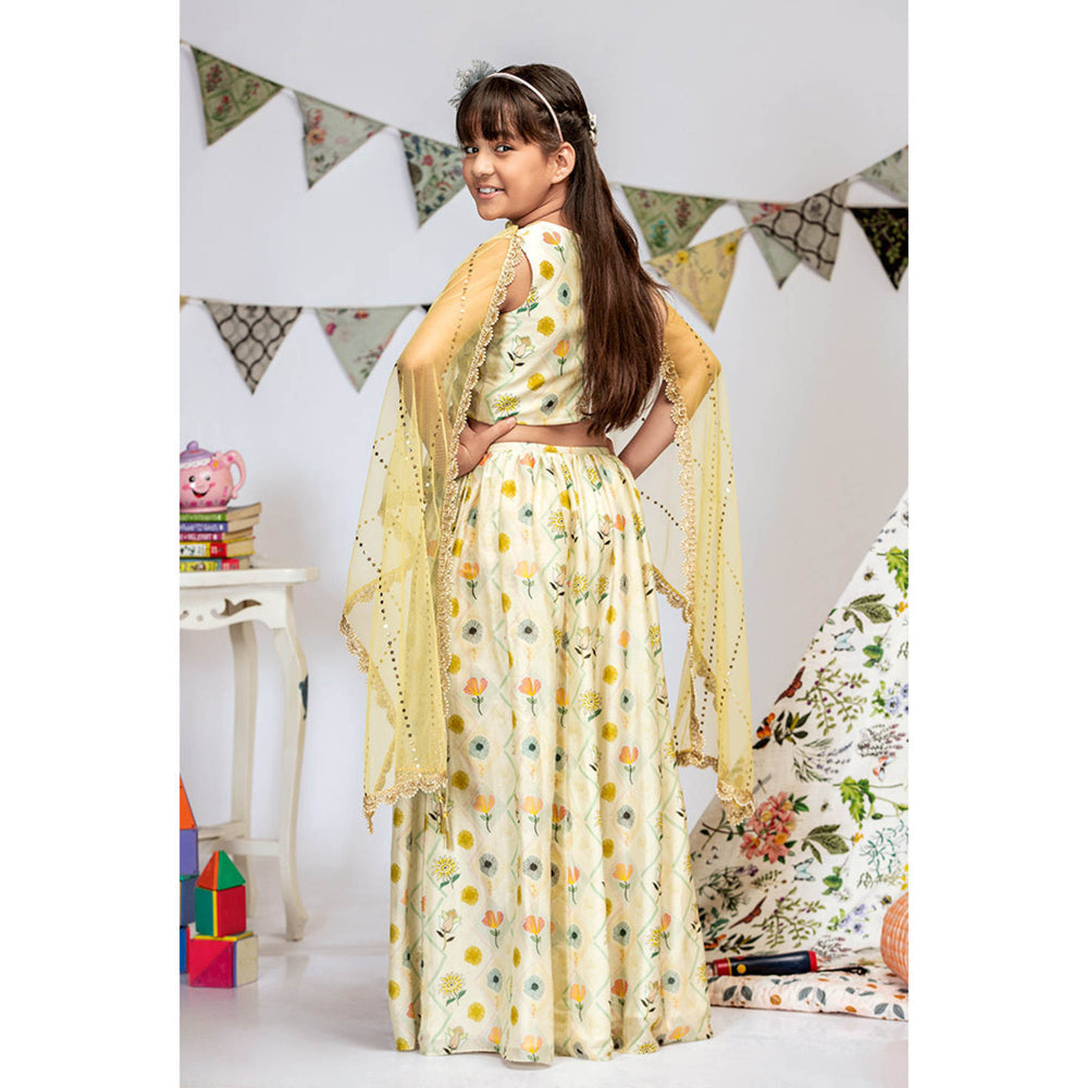 PS Kids By Payal Singhal Cream Printed Choli And Lehenga with Dupatta (Set of 3)