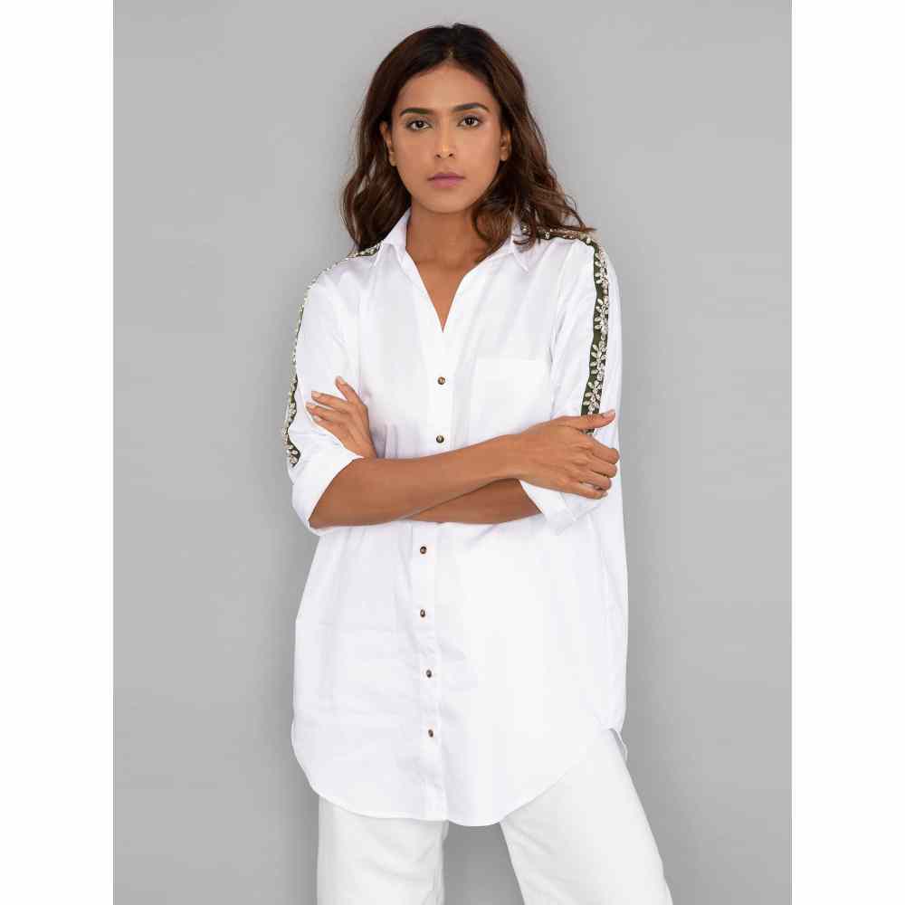 Pallavi Swadi White Swarovski Ribbon Shirt