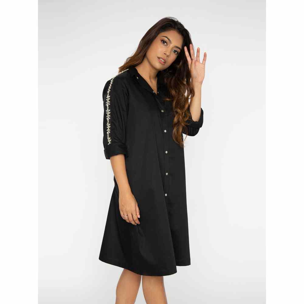 Pallavi Swadi Black Swarovski Shirt Dress