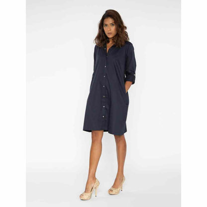 Pallavi Swadi Navy Shirt Dress With Silver Monogram With Crown Brooch