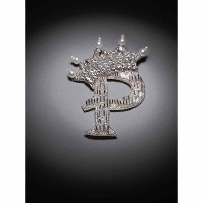 Pallavi Swadi Navy Shirt Dress With Silver Monogram With Crown Brooch