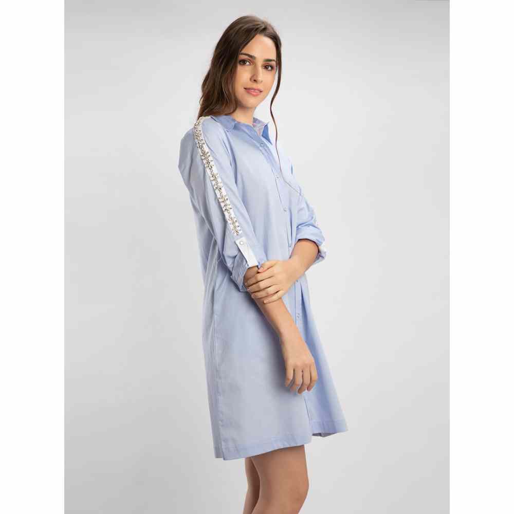 Pallavi Swadi Sky Blue Swarovski Shirt Dress