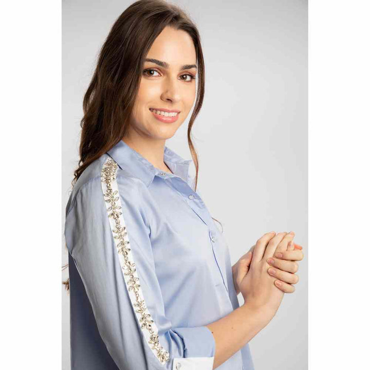 Pallavi Swadi Sky Blue Swarovski Shirt Dress
