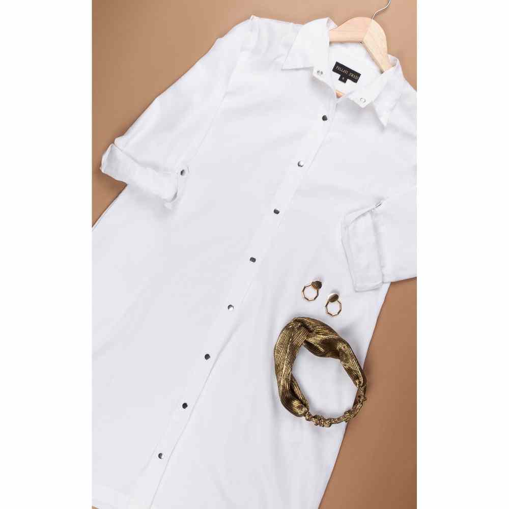 Pallavi Swadi White Shirt Dress With Black Monogram