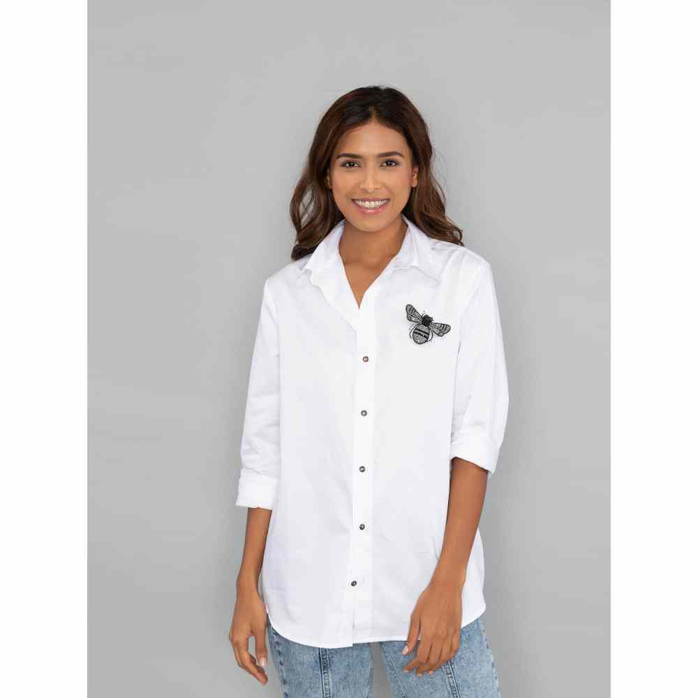 Pallavi Swadi White Boxy Shirt with Black Beetle