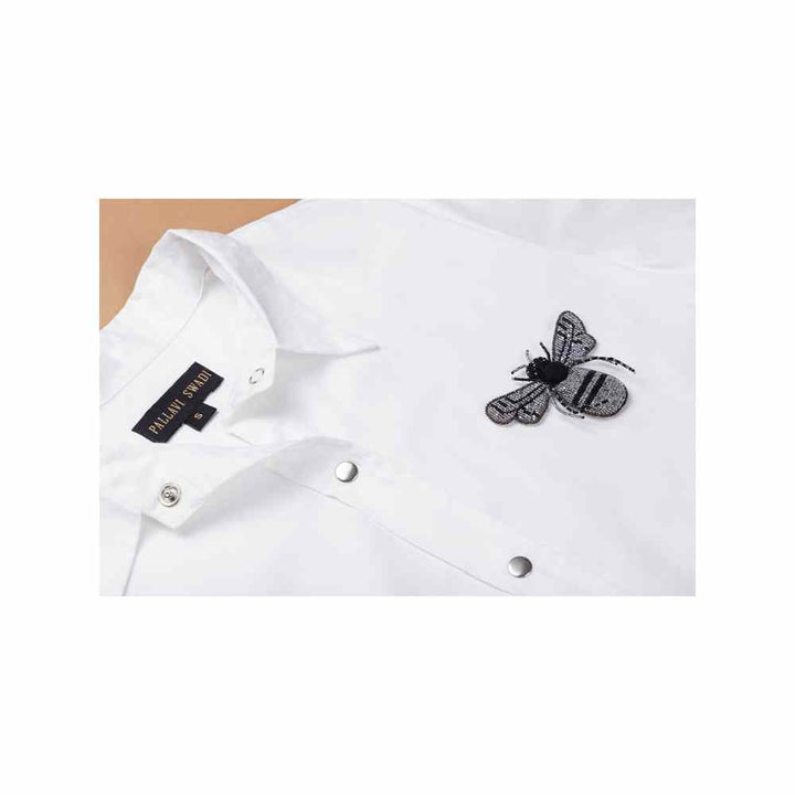 Pallavi Swadi White Boxy Shirt with Black Beetle
