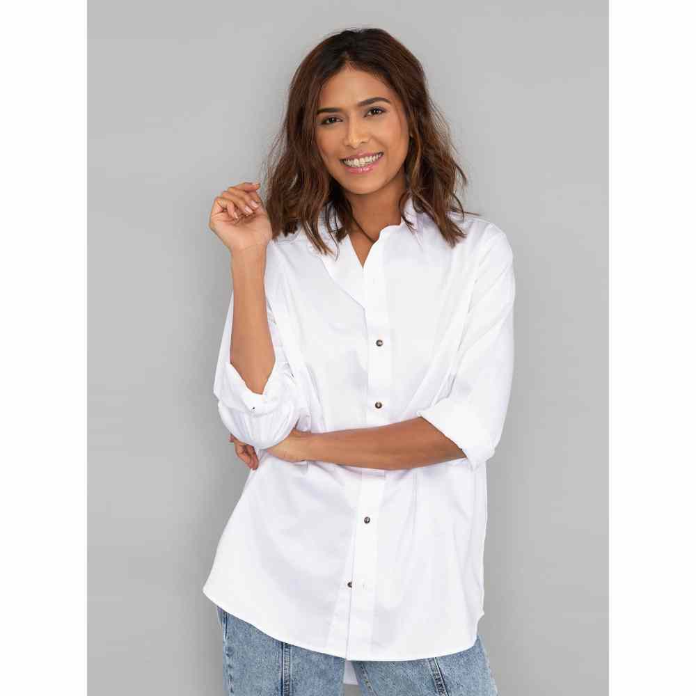 Pallavi Swadi White Boxy Shirt with Black Monogram