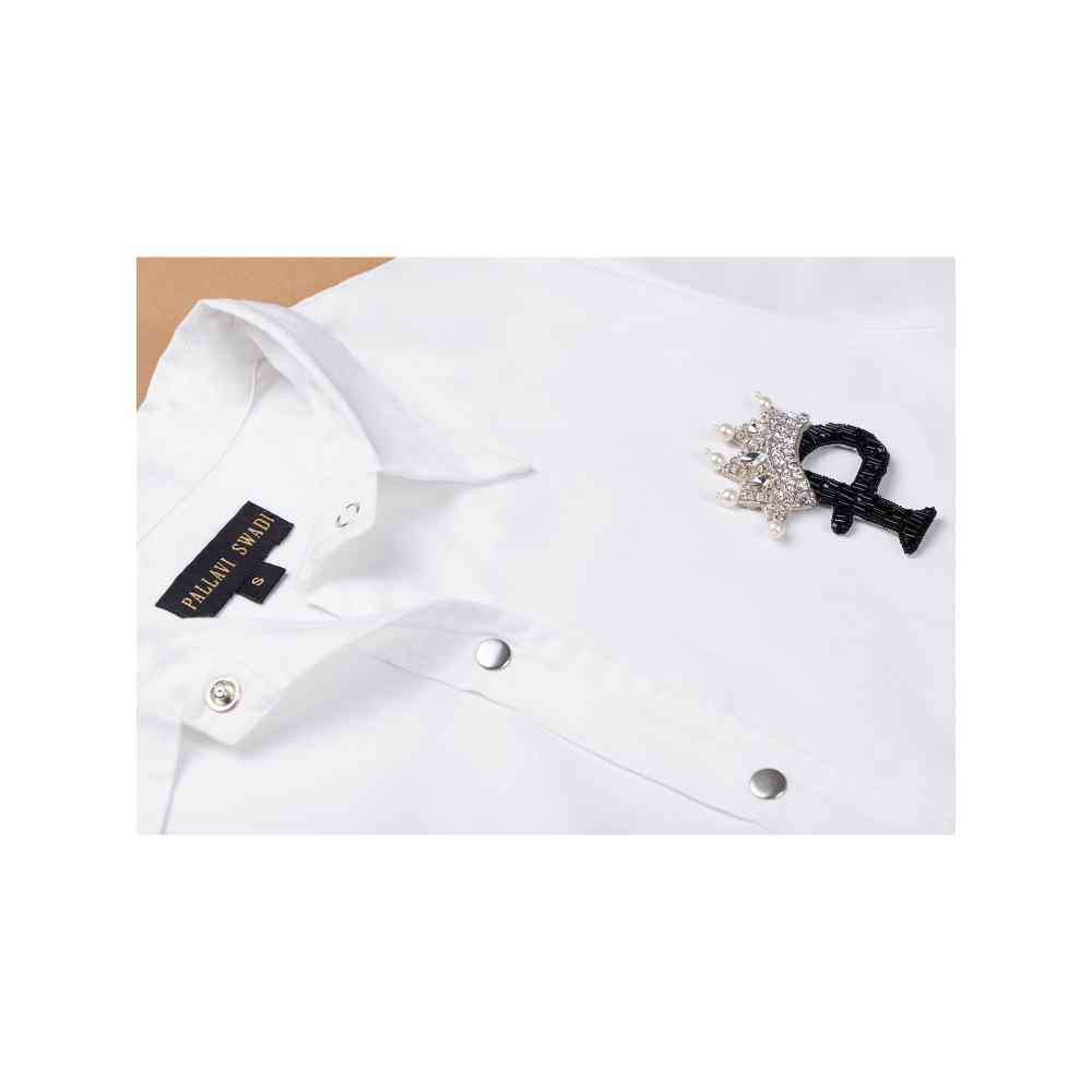 Pallavi Swadi White Boxy Shirt with Black Monogram