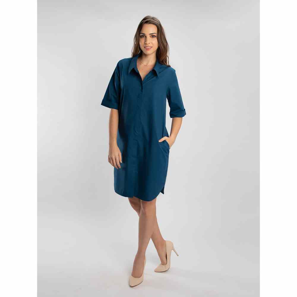 Pallavi Swadi Cobalt Blue Relaxed Button Down Shirt Dress