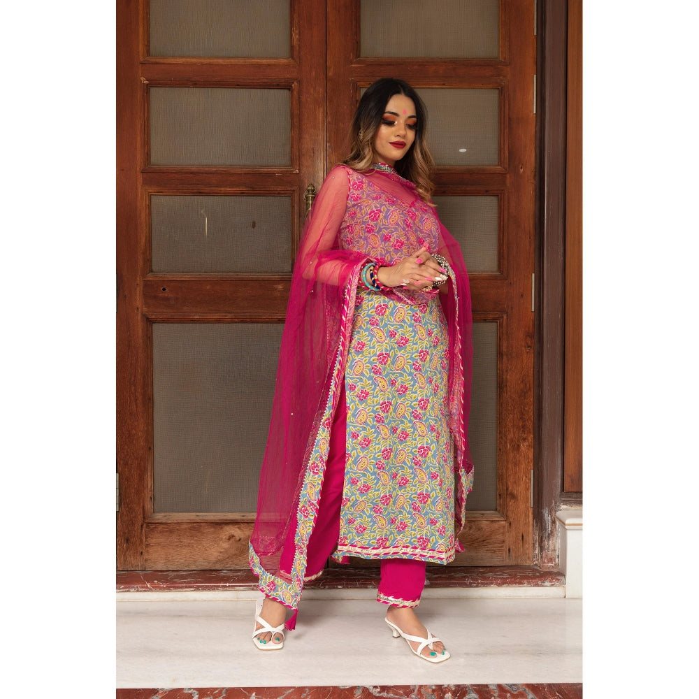 Pomcha Jaipuri Straight Cotton Suit (Set Of 3)