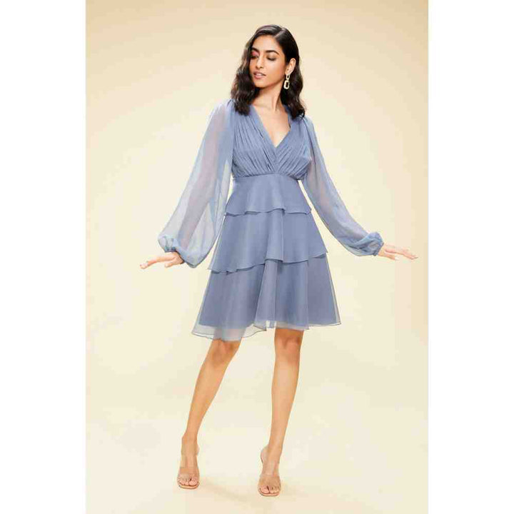 Poppi Grey solid Periwinkle Dress