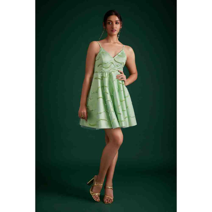 Poppi Lime Green Embroidered Dress