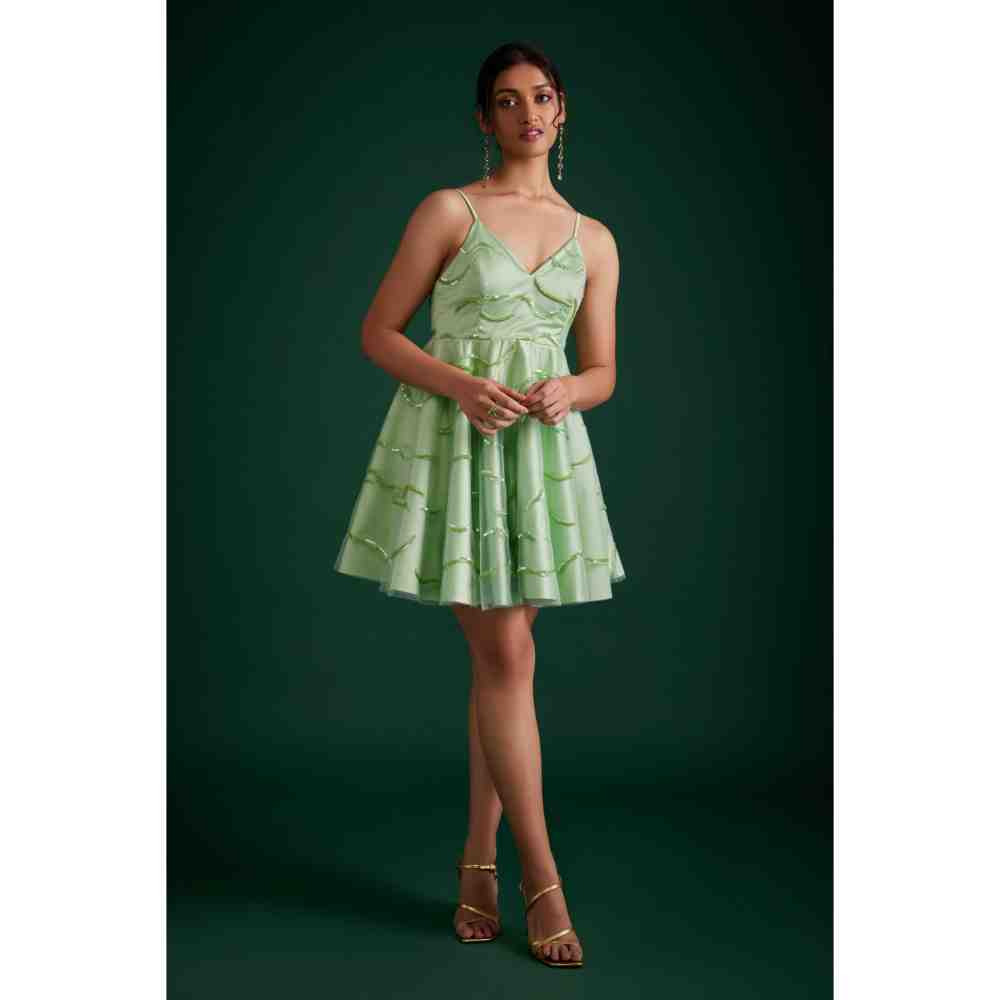Poppi Lime Green Embroidered Dress