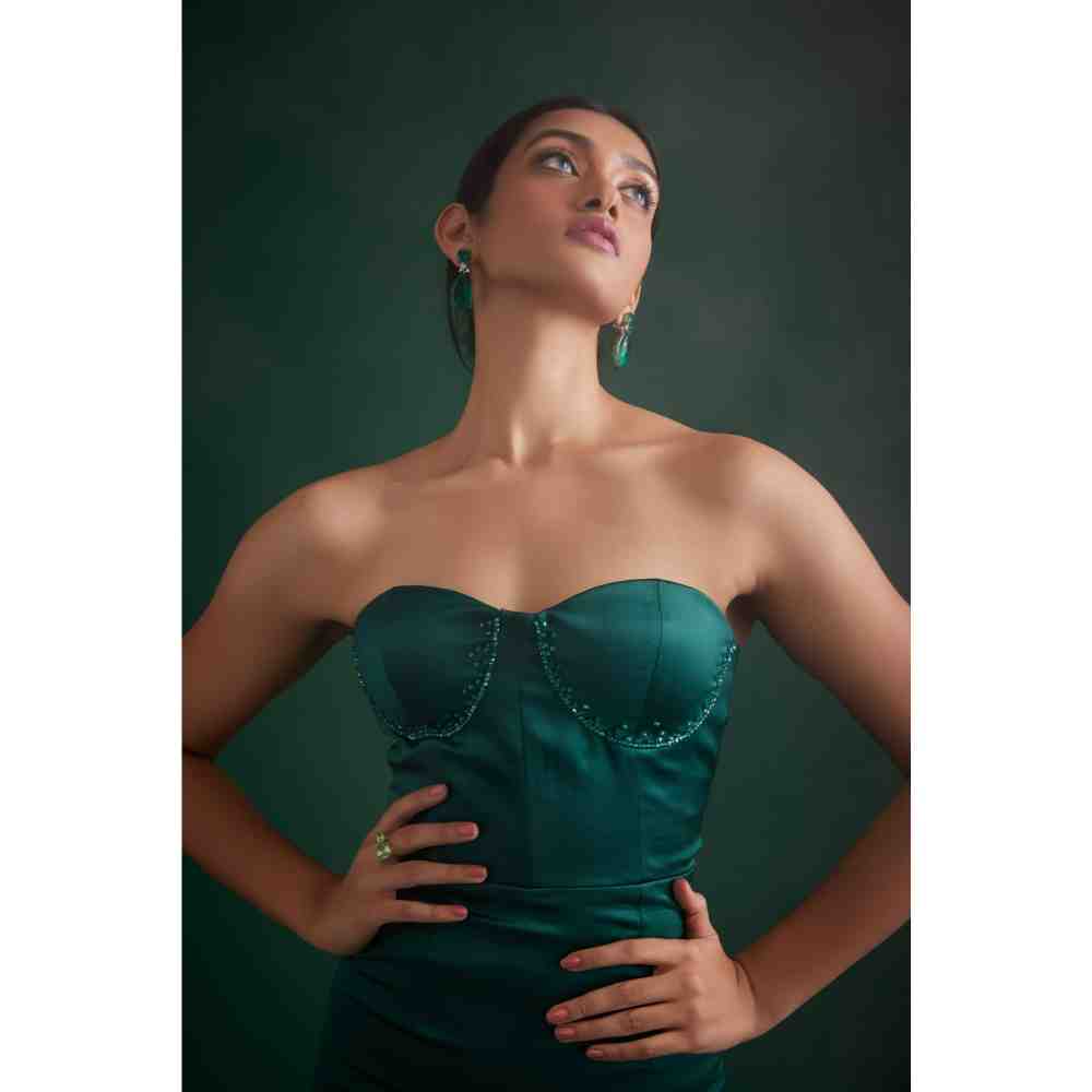 Poppi Emerald Teal Corset-Detailed Dress