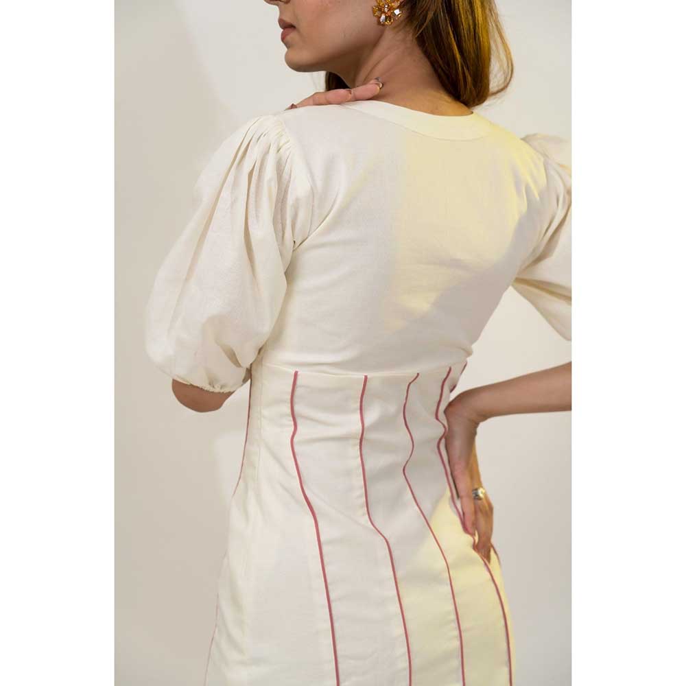 Poppi White Linen V-Neck Fitted Lia Mini Dress