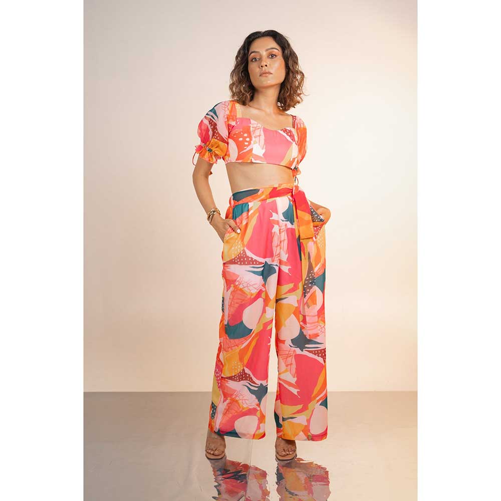 Poppi Printed Tie Up Wide Legged Miami Trousers