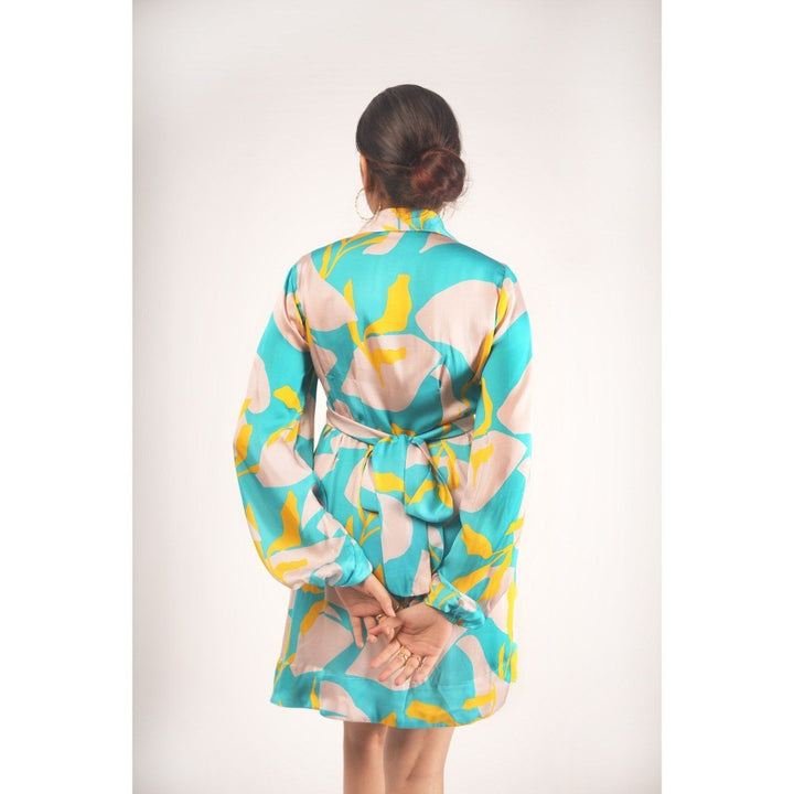 Poppi Blue Abstract Printed Wrap Dress