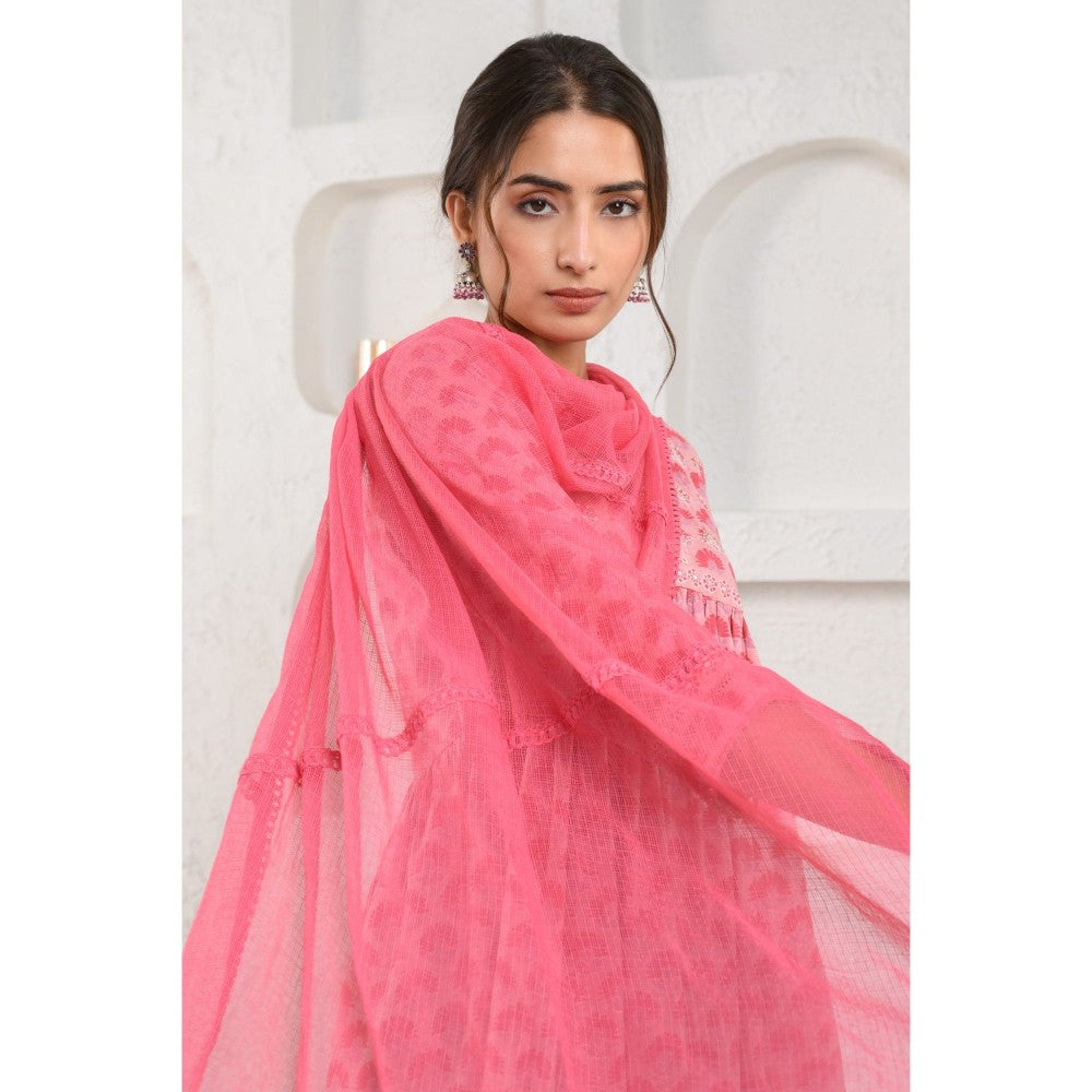Prakriti Jaipur Pink Lace Kota Dupatta