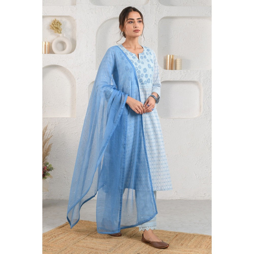 Prakriti Jaipur Blue Marigold Kurta (Set of 3)