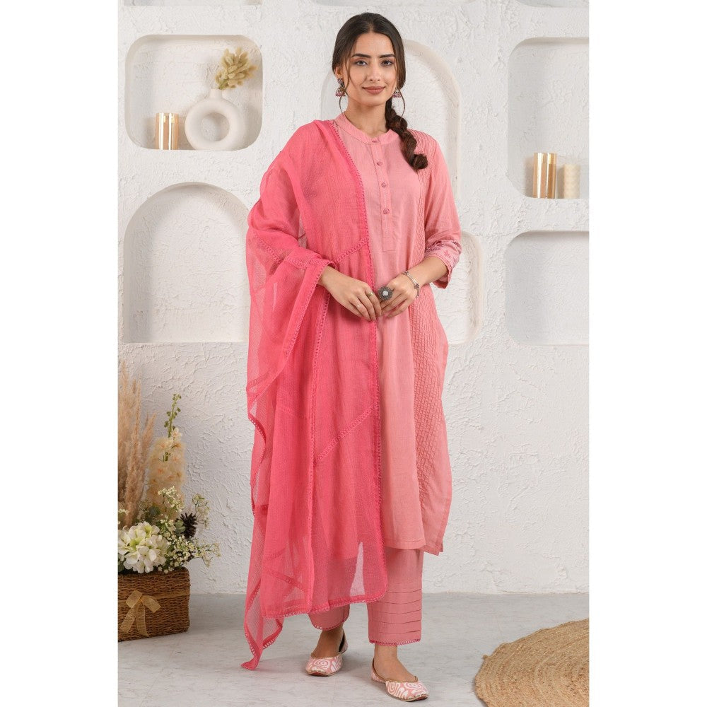 Prakriti Jaipur Pink Pintucked Dobby Kurta (Set of 3)