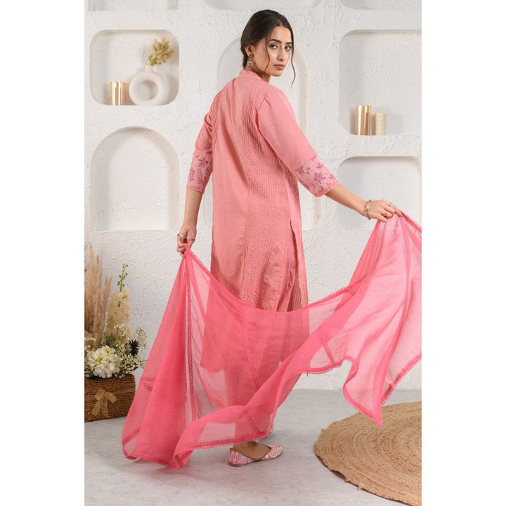 Prakriti Jaipur Pink Pintucked Dobby Kurta (Set of 3)